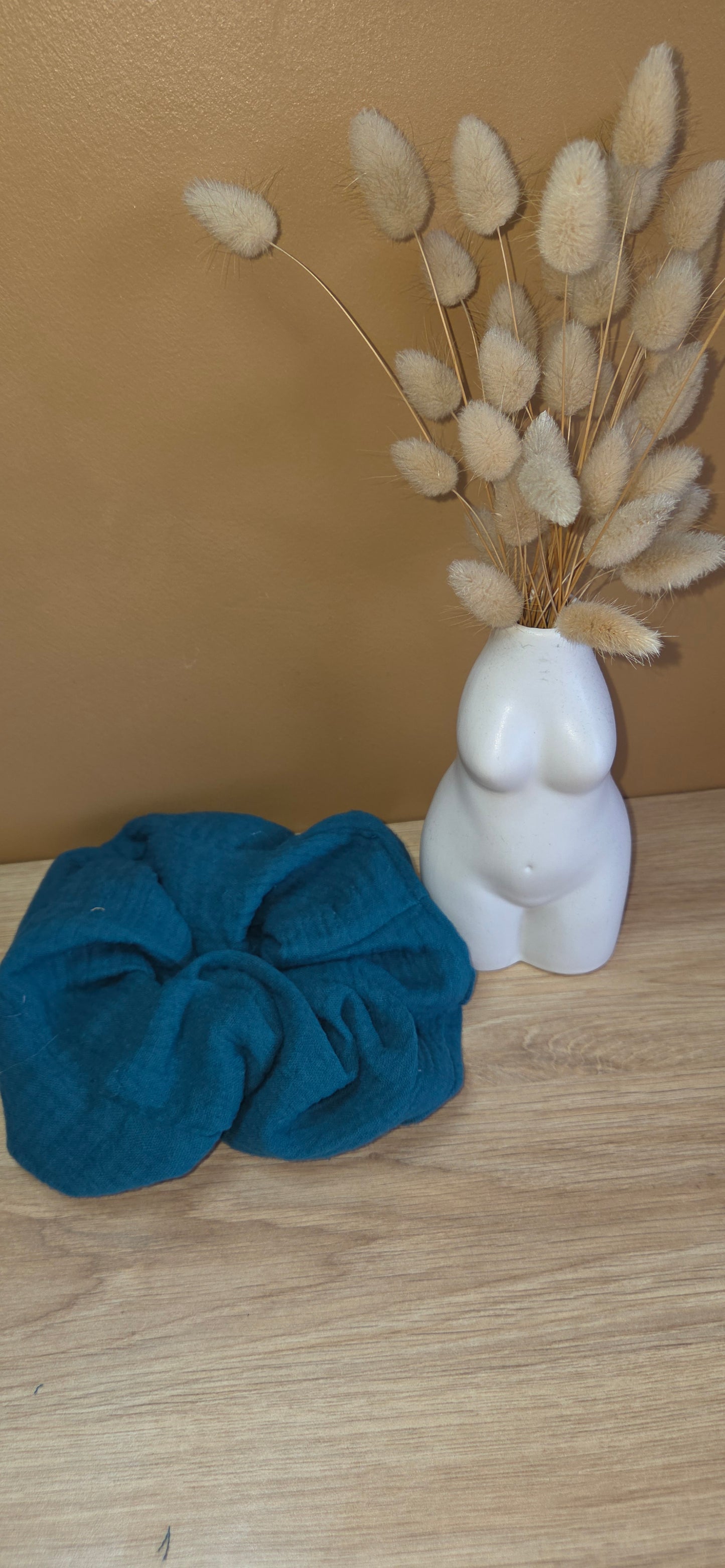 Chouchou gaze de coton bleu canard