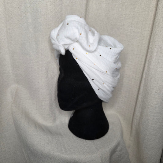 GAZE DE COTON BLANC À POIS